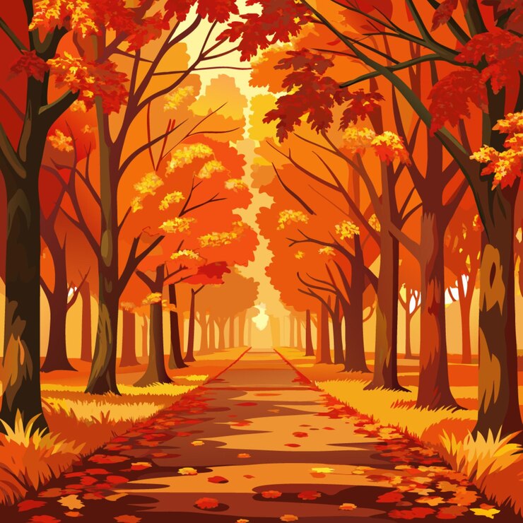 Vetor uma imagem colorida de uma estrada com um caminho no meio da floresta