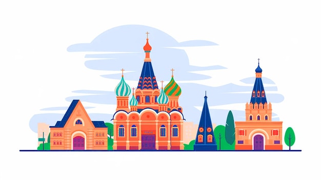 uma imagem colorida de uma igreja com um fundo colorido