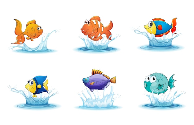 Uma imagem de desenho animado de peixes nadando na água