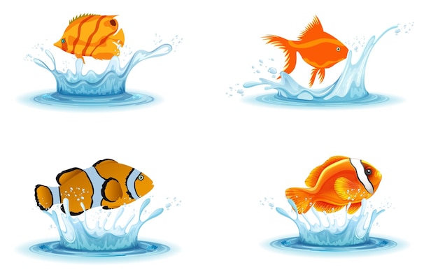 Vetor uma imagem de desenho animado de peixes pulando fora da água