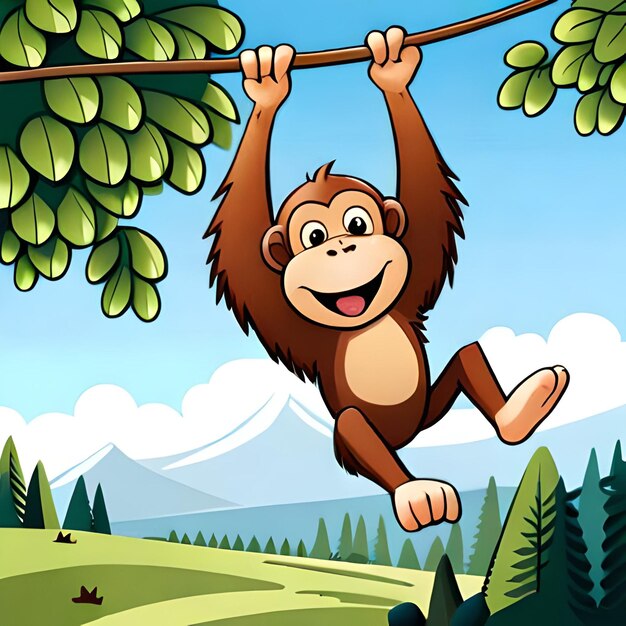 desenho de macaco bonito pendurado no galho. conceito de ícone de macaco.  estilo cartoon plana. adequado para página de destino da web, banner,  panfleto, adesivo, cartão 11419697 Vetor no Vecteezy