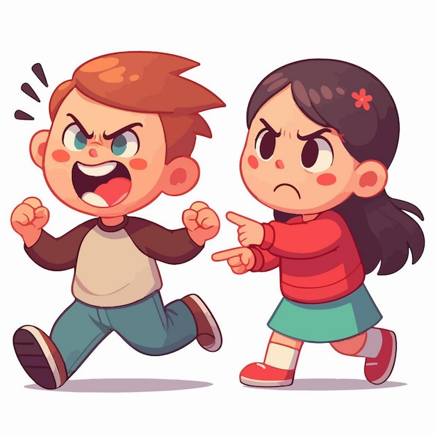 Vetor uma imagem de desenho animado de um menino e uma menina lutando por uma luta