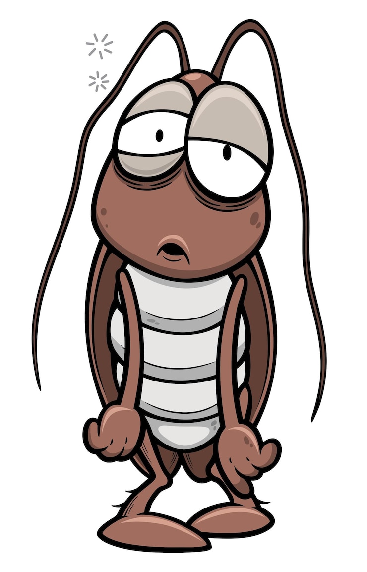 Vetor uma imagem de desenho animado de uma barata com uma expressão cansada