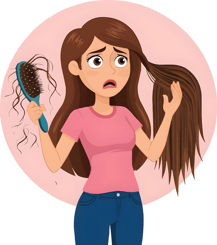 Vetor uma imagem de desenho animado de uma mulher com um cabelo solto em sua mão