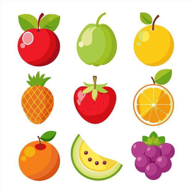uma imagem de frutas e bagas com uma imagem de um abacaxi