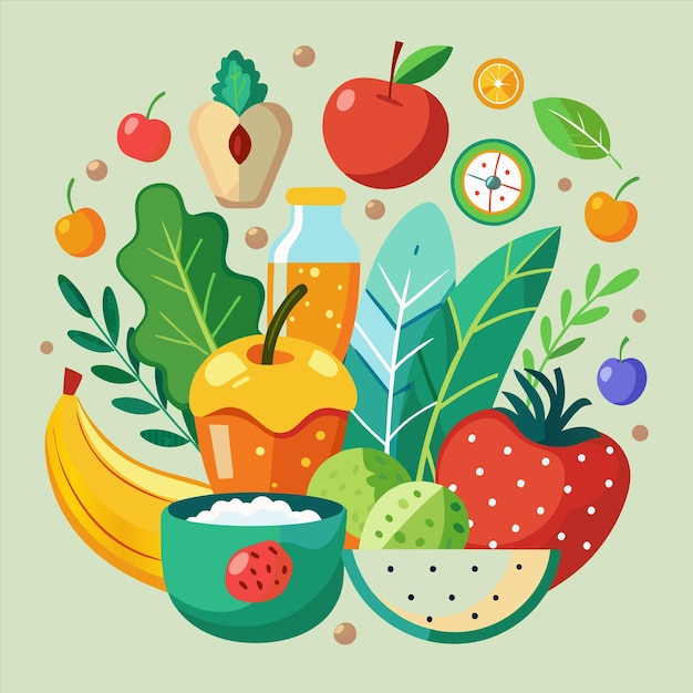uma imagem de frutas e legumes com uma imagem de frutos e bagas