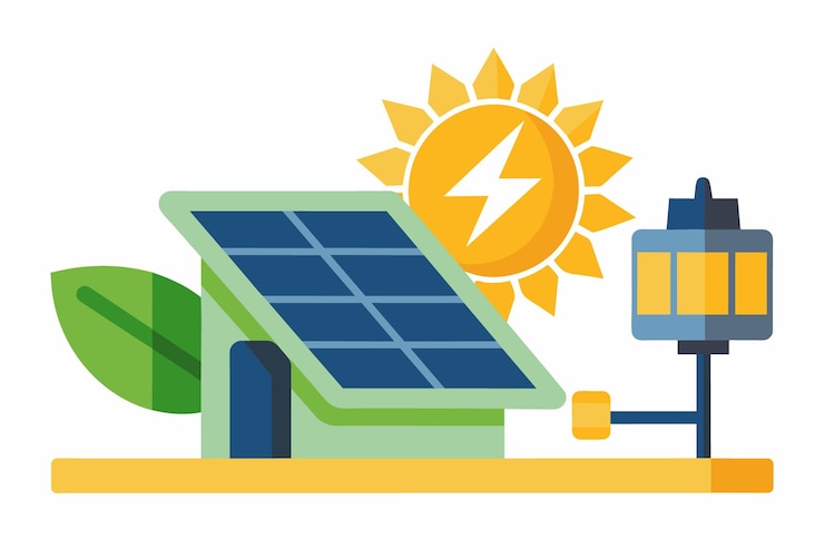 Vetor uma imagem de um painel solar com um panel solar nele