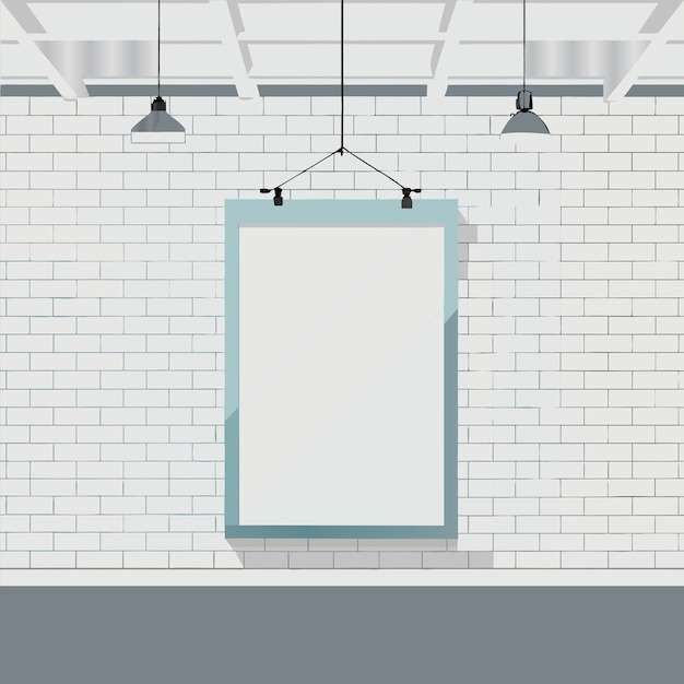 uma imagem de um quadro branco está pendurada em uma parede de tijolos