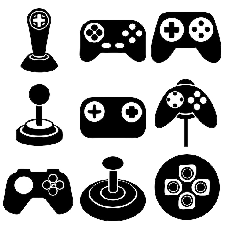 Vetor uma imagem em preto e branco de diferentes controladores de jogo