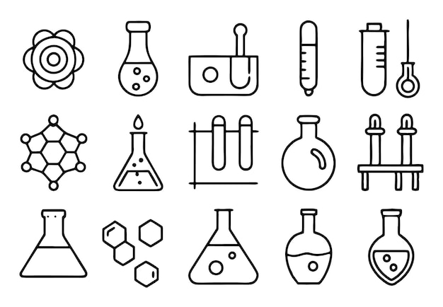 uma imagem em preto e branco de diferentes objetos, incluindo um microscópio e um tubo de ensaio