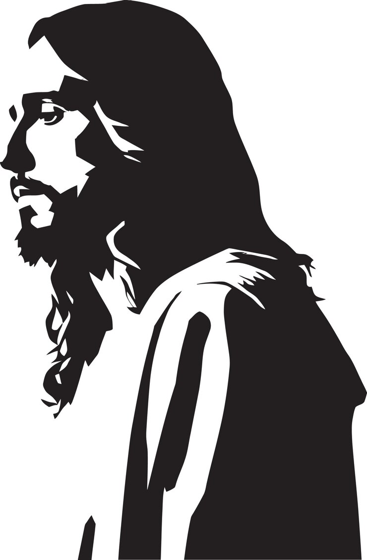 Vetor uma imagem em preto e branco de um homem com uma barba e uma cruz em seu rosto