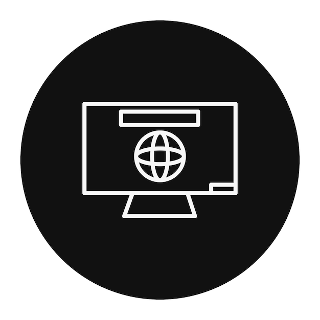 Vetor uma imagem em preto e branco de um monitor de computador com um globo na parte inferior