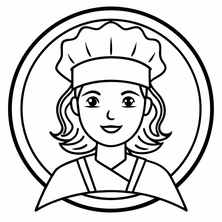 Vetor uma imagem em preto e branco de uma cabeça de chef com um chapéu grande nele