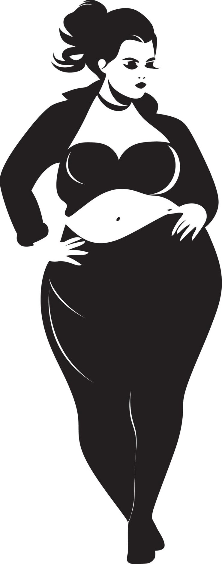 Vetor uma imagem em preto e branco de uma mulher em um vestido preto