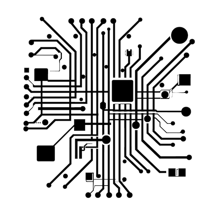 Vetor uma imagem em preto e branco de uma placa de circuito com a palavra poder sobre ele