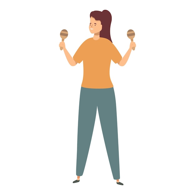 Uma jovem está a jogar maracas e a divertir-se.