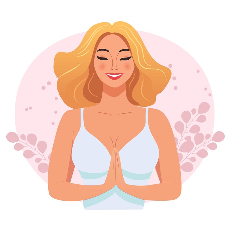 Vetor uma jovem feliz medita, cuidando de si mesma, amando-se, sustentando-se a si mesma, vector.