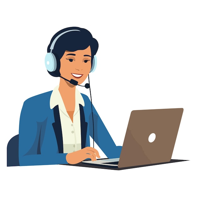 uma jovem representante de serviço ao cliente trabalhando na frente de um computador