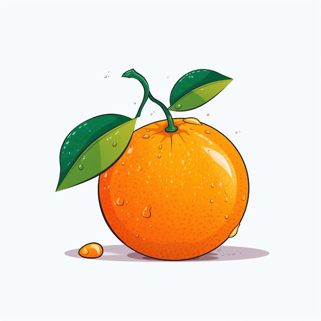 Uma laranja com uma folha e a palavra laranja.