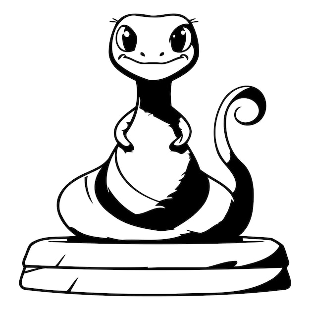 Vetor uma linda cobra de desenho animado sentada em um pedestal ilustração vetorial