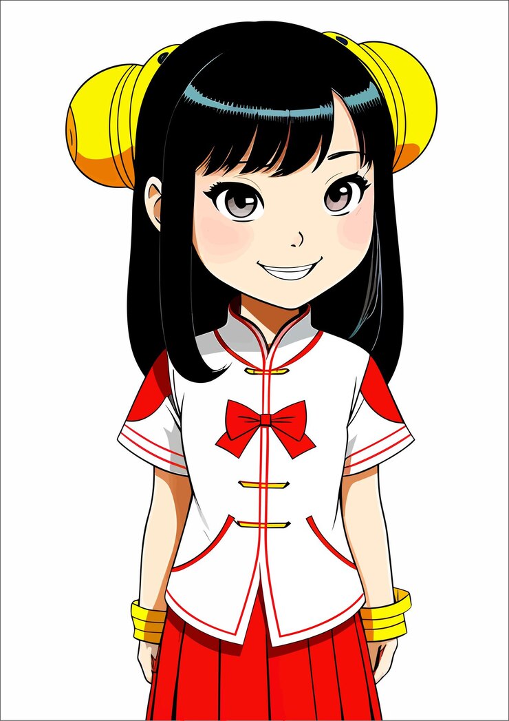 Vetor uma linda e fofa garota chinesa sorrindo vestindo uma bela fantasia chinesa