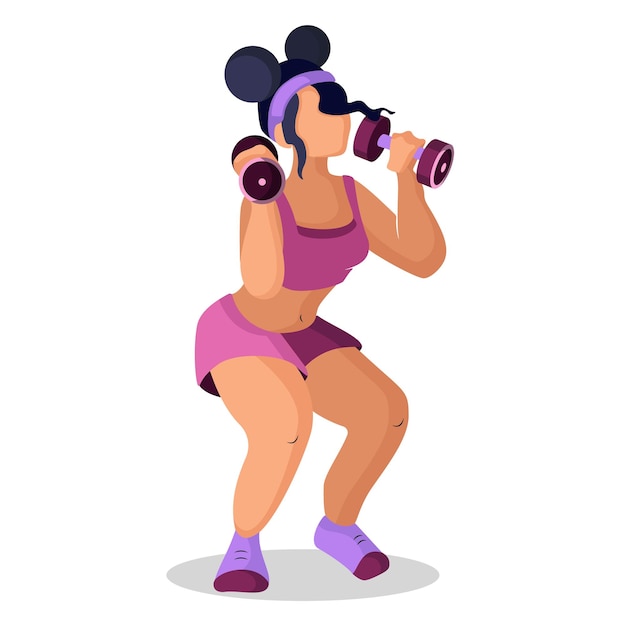 Vetor uma linda garota fazendo exercícios com ilustração de halteres