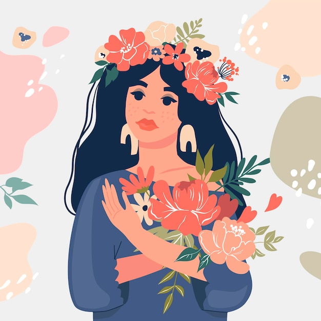 Uma linda garota negra segurando um buquê de flores.