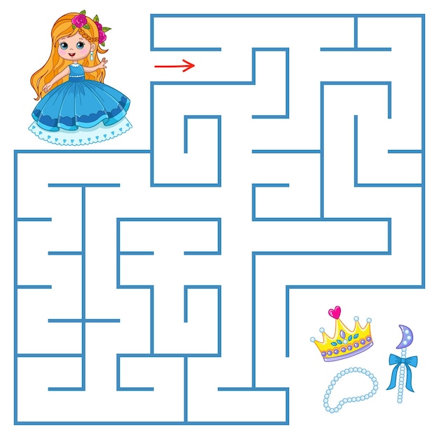 Uma linda princesinha está procurando uma maneira de tesouro através do labirinto encontre a saída do labirinto