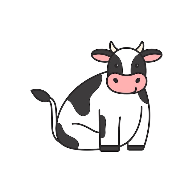 Uma linda vaca preta e branca isolada em fundo branco ilustração vetorial