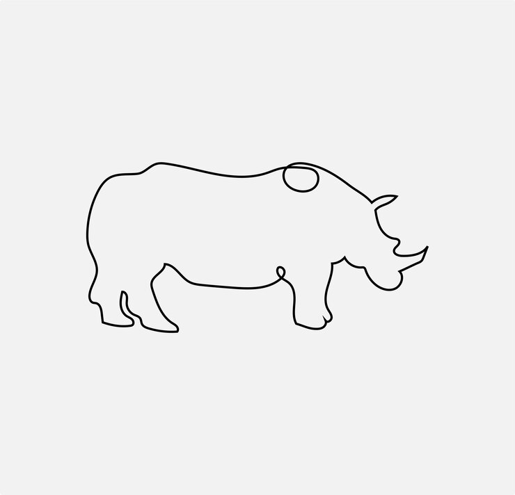 Vetor uma linha contínua animais de rinoceronte desenhando arte ilustração vetorial