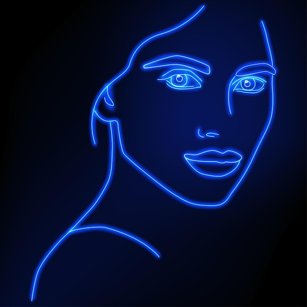 Uma linha contínua de um rosto abstrato com efeito neon