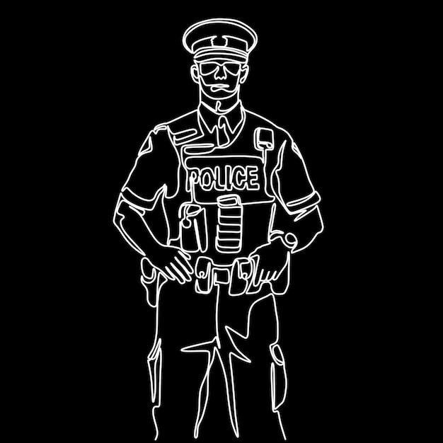 Uma linha de arte contínua desenhada minimalismo doodle personagem de mão policial conceito de dia da polícia nacional