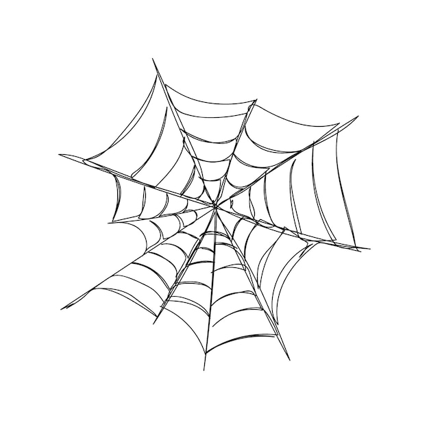 Uma linha de arte de teia de aranha assimétrica desenho de linha contínuo de tema de halloween horrível assustador