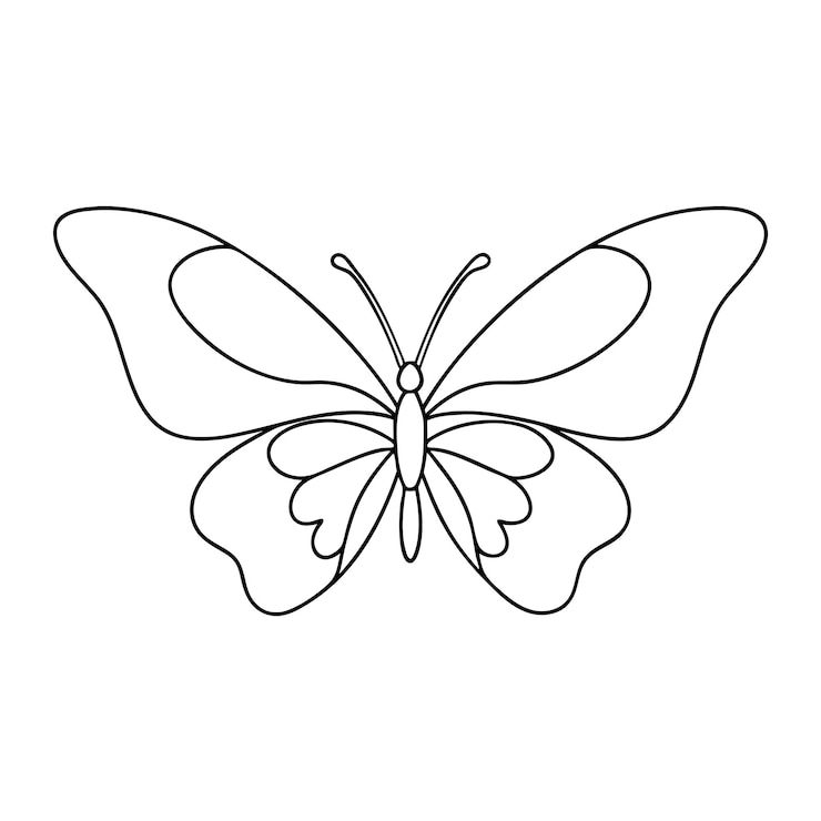 Vetor uma linha de arte imprimível de borboleta para página de coloração