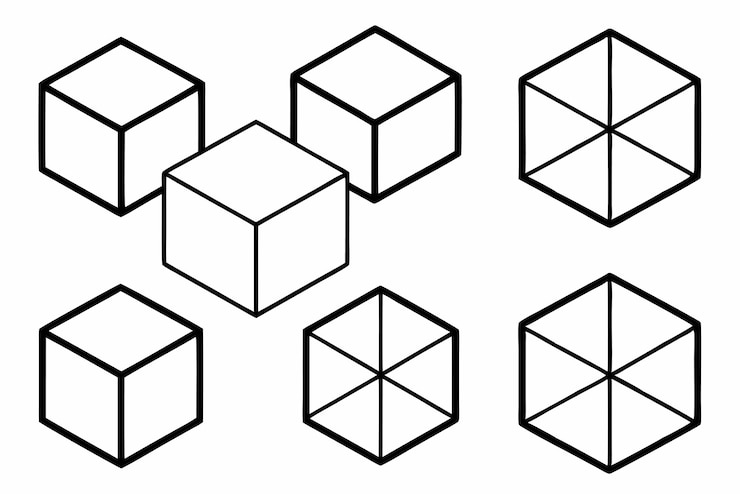Vetor uma linha de cubos com um que tem o número 3 nele