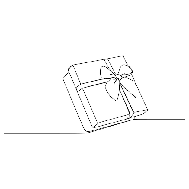 Uma linha desenhando design contínuo de caixa de presente isolada em fundo branco