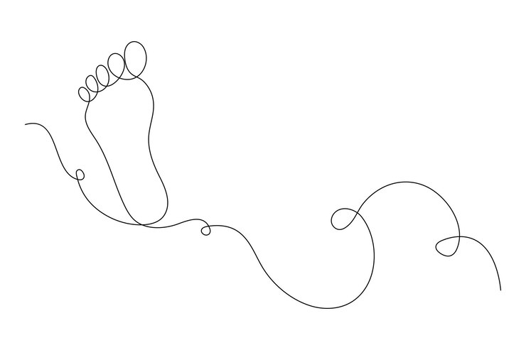 Vetor uma linha desenhando o pé descalço humano em linha contínua desenhando descalço