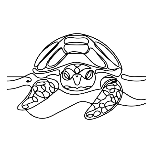 uma linha preta contínua desenho à mão tartaruga animal marinho doodle ilustração vetorial em branco
