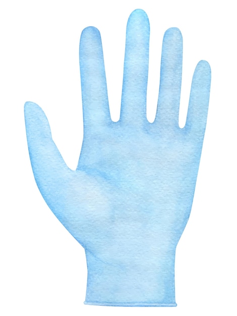 Uma luva de borracha azul traçada ilustração em aquarela. Proteção contra vírus, quarentena e conceito epidêmico