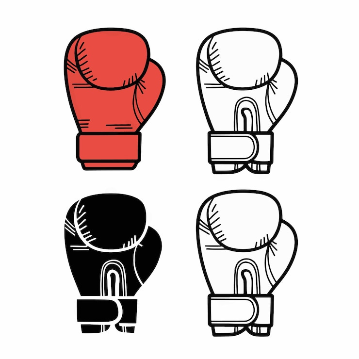 Vetor uma luva de boxe vermelha com fundo preto e branco