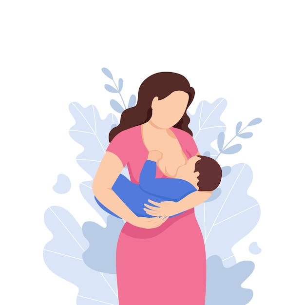 Uma mãe amamenta um bebê no contexto da natureza Estilo de desenho animado da Semana Mundial da Amamentação