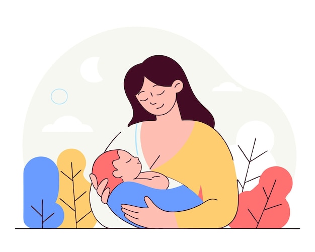 Uma mãe amamentando em uma ilustração de estilo de arte em linha