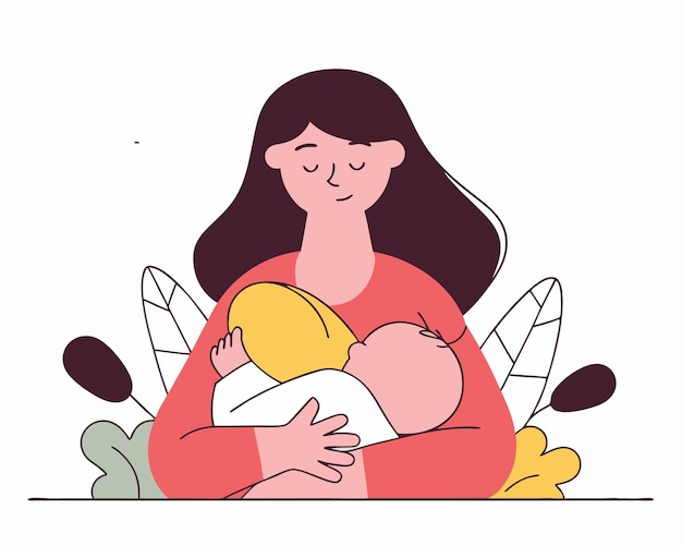Uma mãe amamentando em uma ilustração de estilo de arte em linha