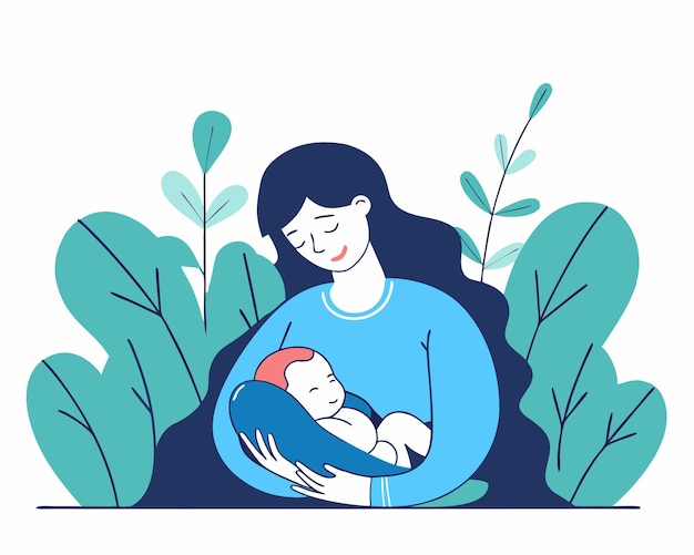 Uma mãe amamentando em uma ilustração de estilo de arte em linha