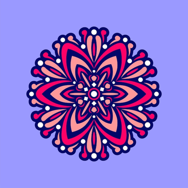 Uma mandala colorida com um círculo rosa na parte inferior.