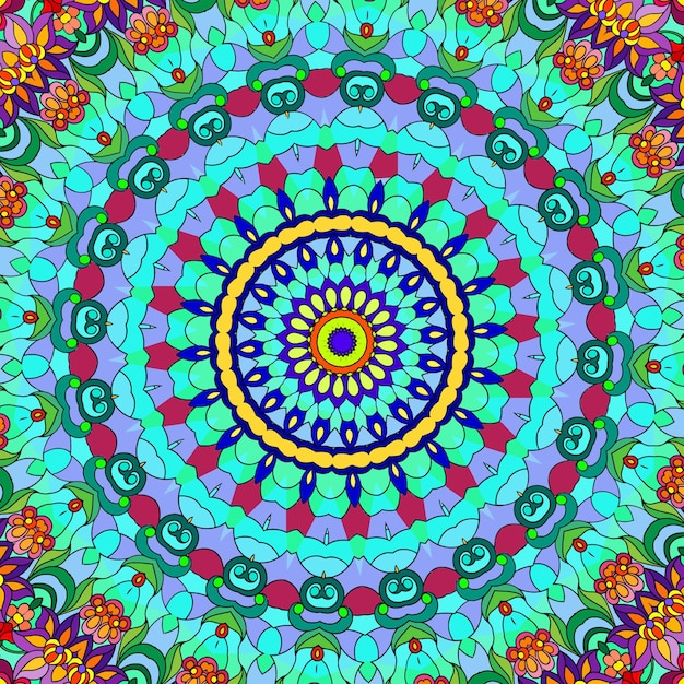 Uma mandala colorida com um padrão floral