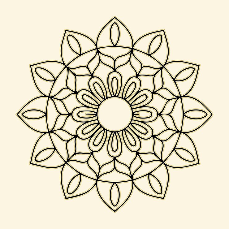 Vetor uma mandala minimalista com um motivo circular central cercado por uma camada concêntrica