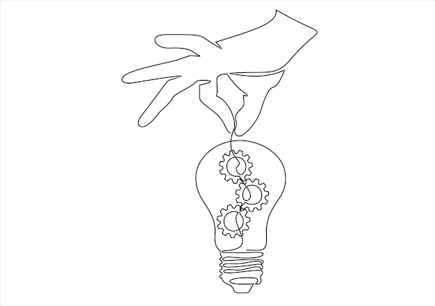 Uma mão está segurando uma lâmpada com engrenagens.