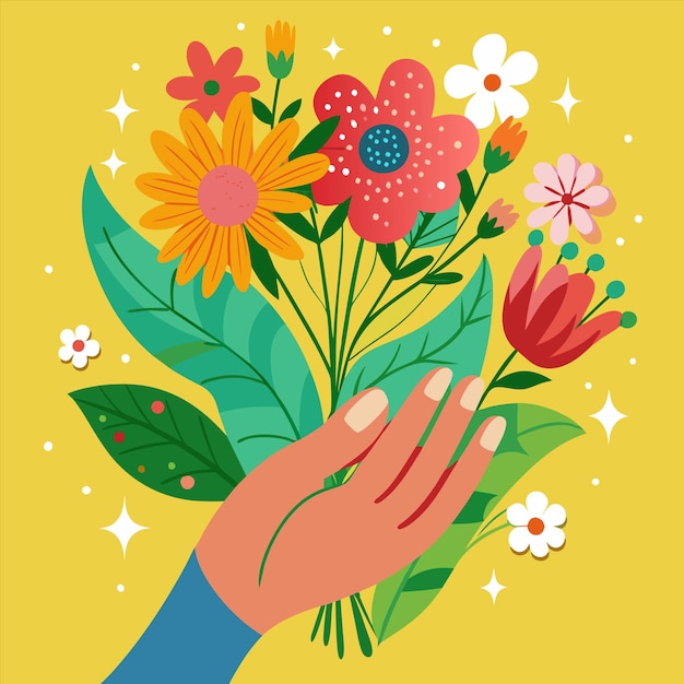 uma mão segura flores que diz "primavera"