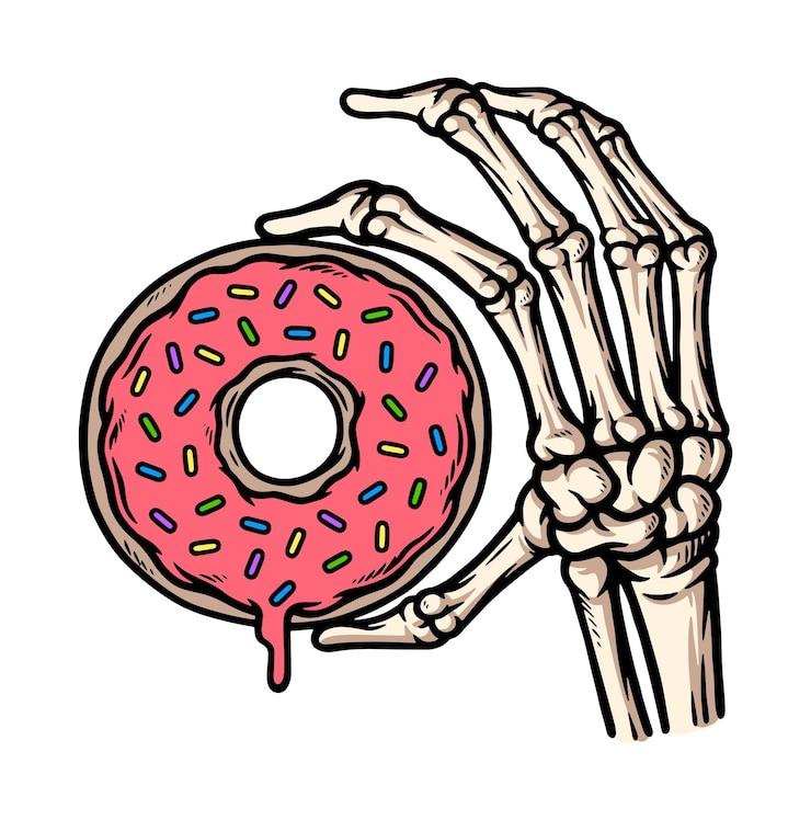 Vetor uma mão segurando um donut com granulado